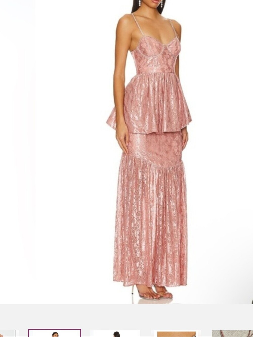 For Love & Lemons Blush Pink Velvet Peplum Maxi Dress